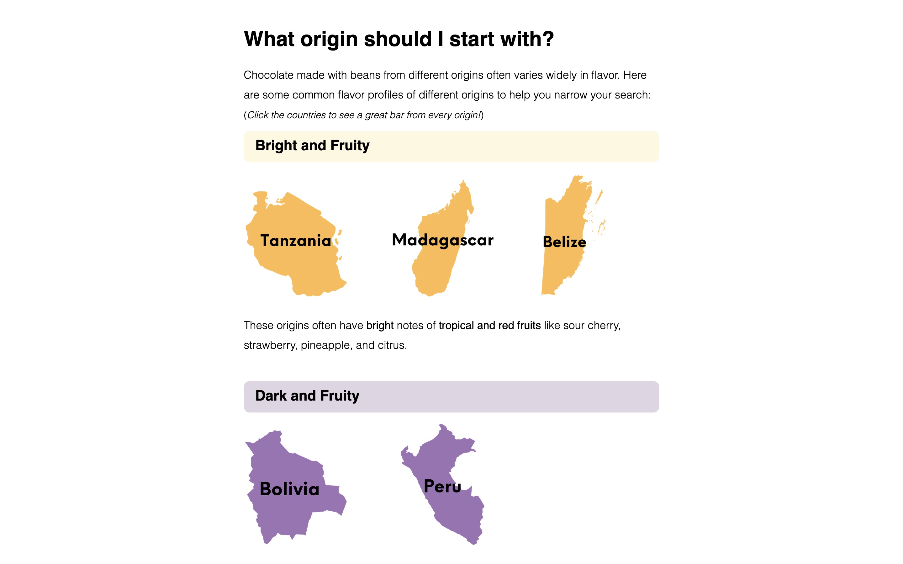 Interactive origin map section