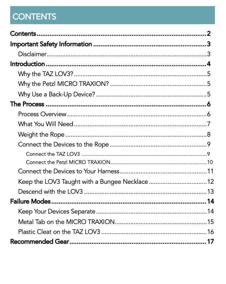 Table of contents