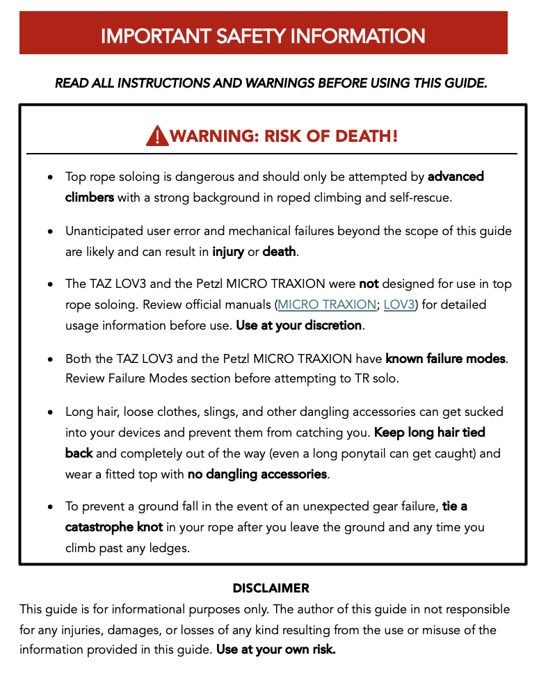 Top Rope Soloing Safety Manual